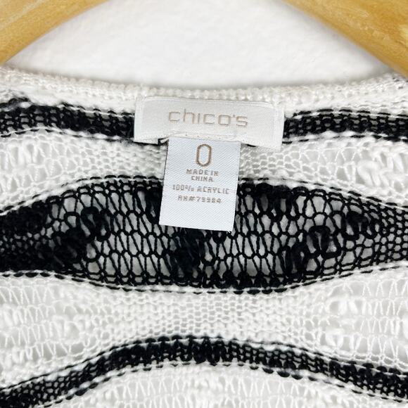Chicos Darcy Drape Cardigan Sweater Black White Stripe Size Small - Picture 10 of 11